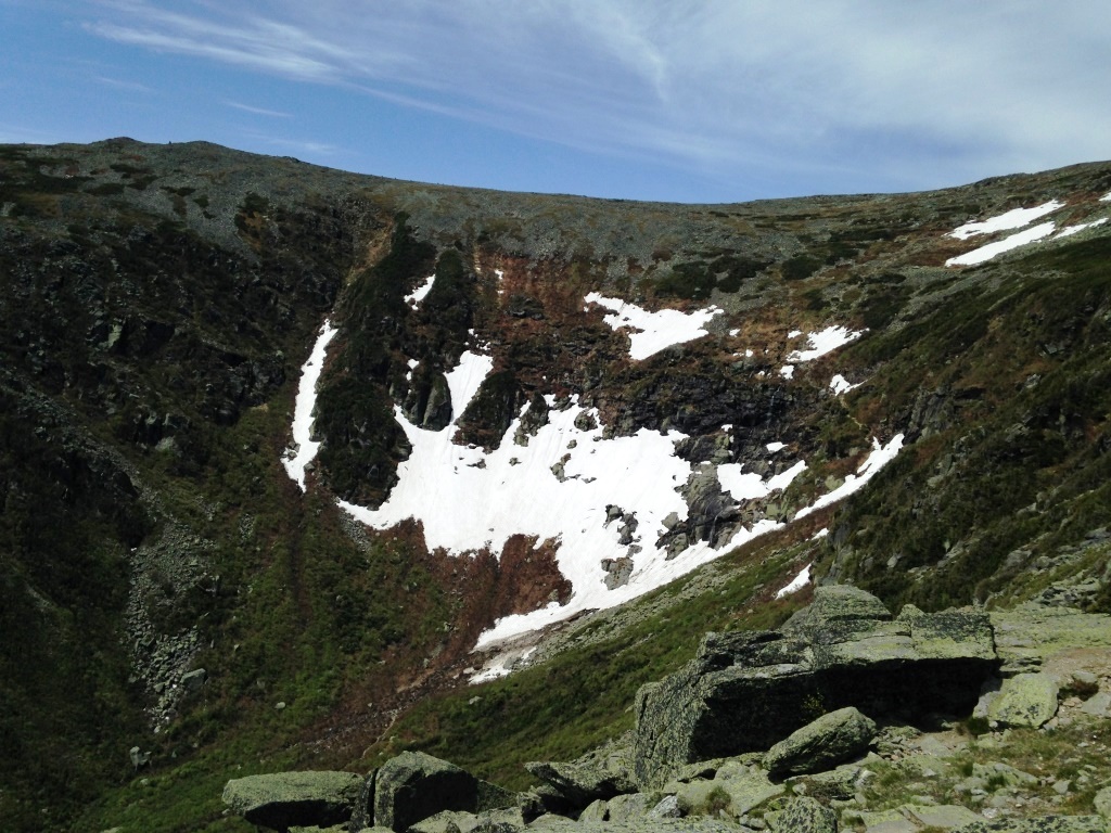 Snow remaining on the headwall.